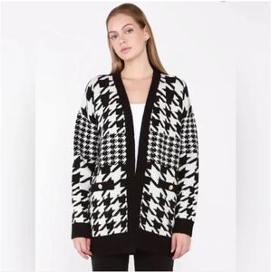 DEX Houndstooth Open Front Cardigan - Size Small NWT